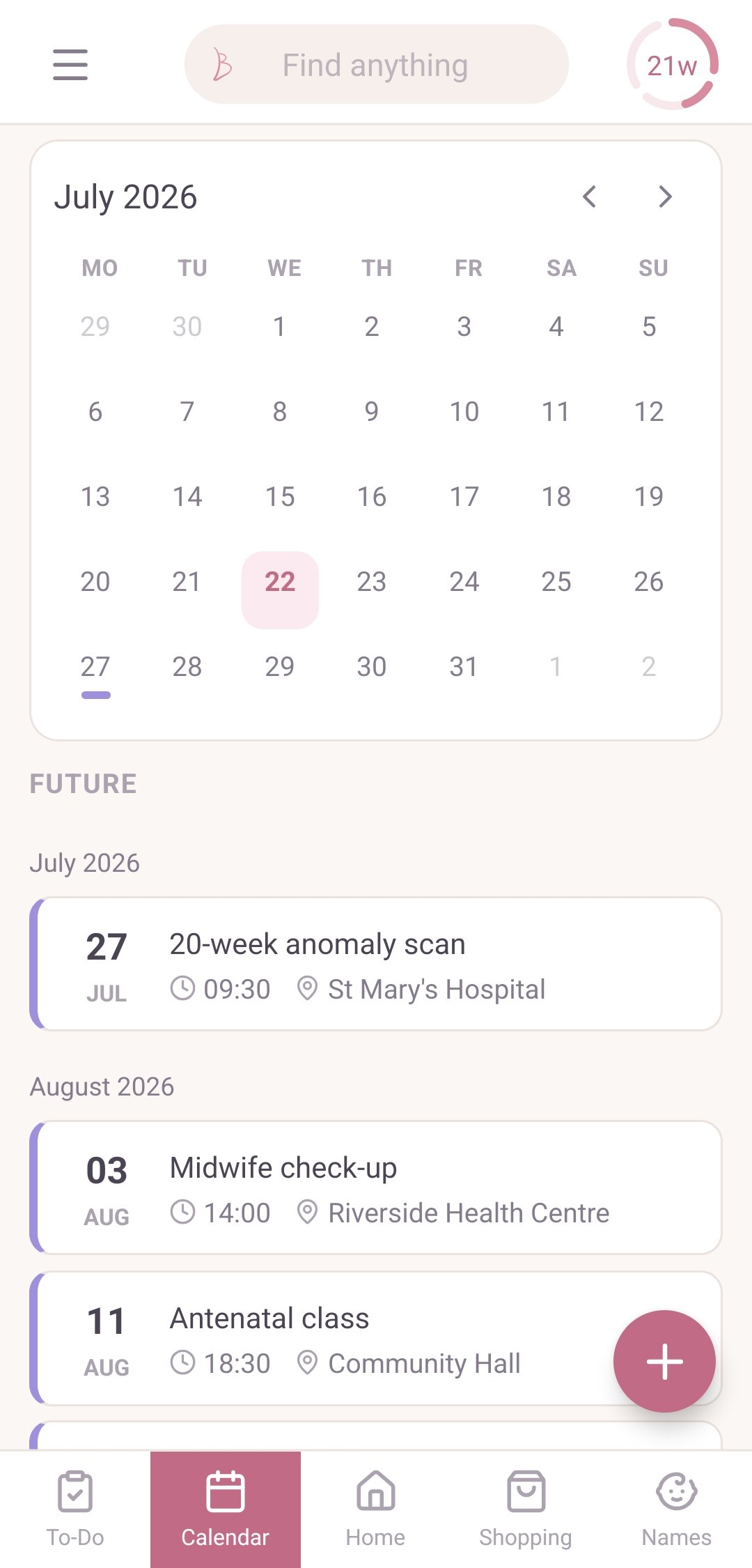 Appointments calendar